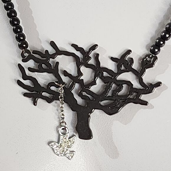 Hematite Beaded Tree of Live Take Flight Necklace - Picture 2 of 3